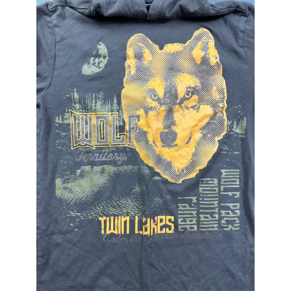 Route 66 Boy Wolf Territory Twin Lakes Layered Graphic Hoodie Brown Size L 10/12